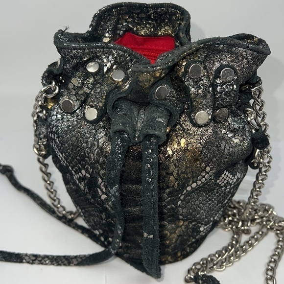 Posse Suede Metallic Drawstring Shoulder Bucket Bag - Picture 4 of 12